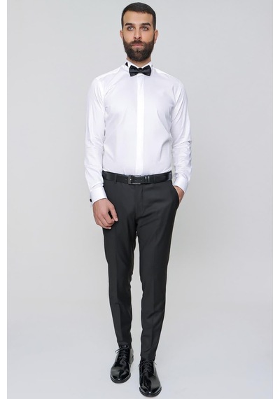 Efor Slim Fit Pilesiz Yan Cepli Esnek Yün Siyah Kumaş Pantolon P 1091 Siyah
