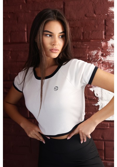 Soft&Basic Siyah-ekru Regular Fit Crop Basic Kadın 2'li Crop Tişört Beyaz