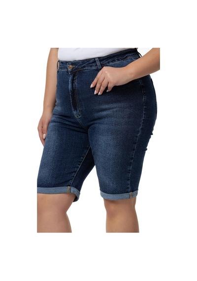 Büyük Beden Paçası Katlamalı Beş Cepli Denim Lacivert Şort-lacivert Lacivert