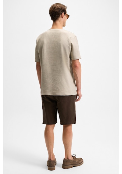 Grımelange NELIDO Erkek Nakış Detaylı %100 Organik Pamuk Bisiklet Yaka Kısa Kollu Regular Fit Taş Rengi T-Shirt