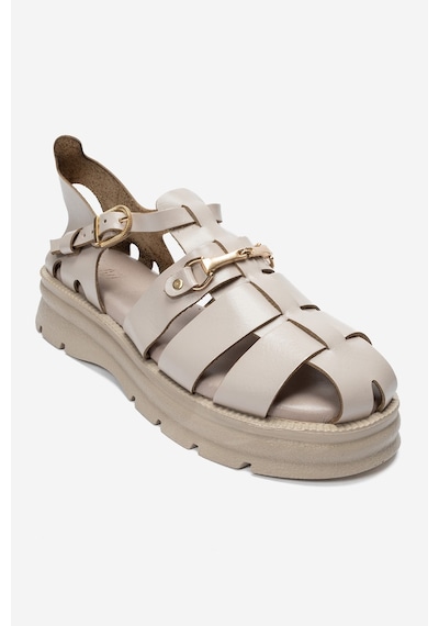 Luvi Shoes Rıela Krem Hakiki Deri Tokalı Kadın Sandalet