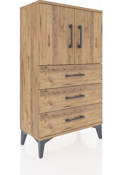 Arges Komodin 2 Raflı 3 Çekmeceli 2 Kapaklı 60x30x106 Çam-çam Çam