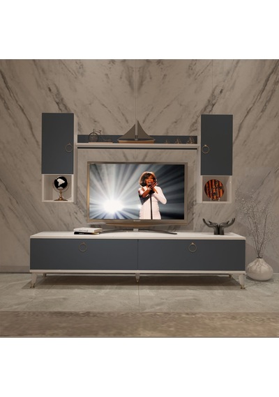 Decoraktiv Eko 5da Mdf Std Gold Tv Ünitesi Tv Sehpası Beyaz - Antrasit