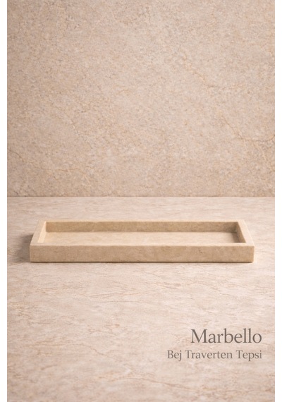 Traverten Dekoratif Tepsi 30x12 Cm Bej Mermer Banyo Kahve Köşesi Mum Tütsü Standı
