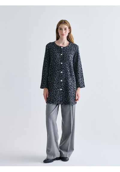 Lcw Grace Siyah Bisiklet Yaka Leopar Desenli Kadın Hırka Xl-2xl