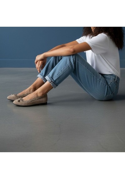 Ne&ve Shoes Vizon Süet Biye Detaylı Kapsüllü Kadın Yuvarlak Buunlu Günlük Babet Bej