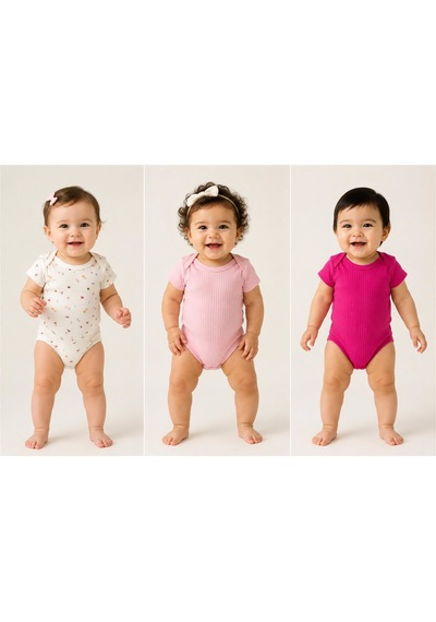 Tiffany Baby & Kids Tiffany Baby Kız Bebek Butterfly Theme 3'lü Yarım Kol Badi Set Pe Pembe