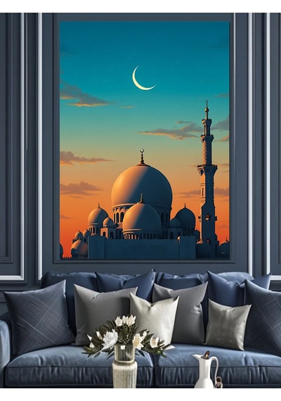 Ahşap Tablo Cami Silüeti Gece Manzara