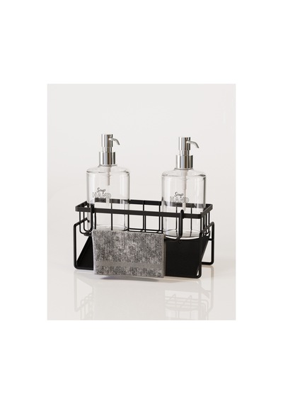 Buççin Online Mağaza Tezgah Üstü Sıvı Sabunluk Ve Süngerlik Organizer + 2 Adet Sıvı Sabunluk İle Set Metal Siyah Çok Renkli