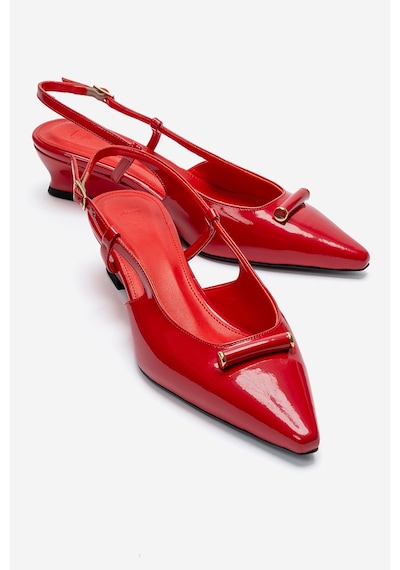 Luvishoes Rhea Kırmızı Rugan Tokalı Mini Dolgu Kadın Topuklu Ayakkabı