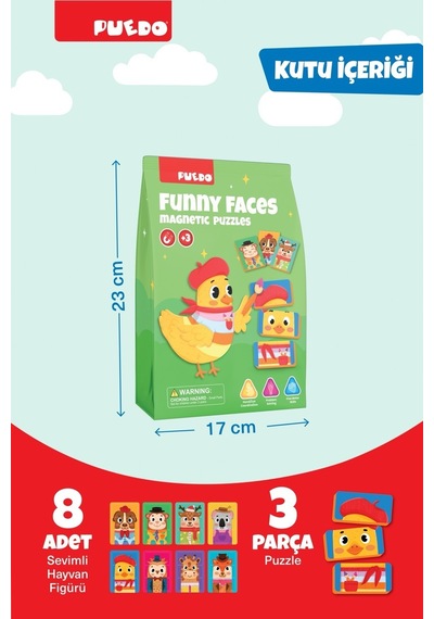 Puedo Funny Faces Manyetik Puzzle 24 Parça 8 Hayvan Eva Eğitici Oyuncak 3+ Yaş
