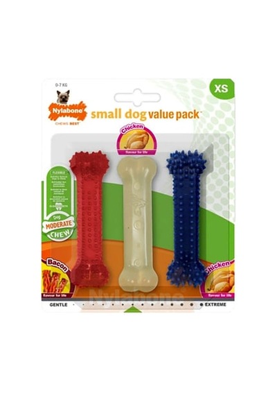 Nylabone Tavuk Ve Bacon Aromalı Esnek Kauçuk Köpek Oyuncağı 9,5 Cm Xs 3 Adet