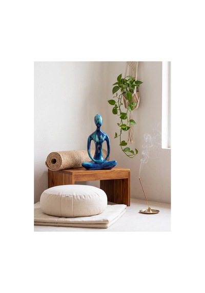 Dekoratif Yogacı Heykeli Mavi 23x14 Cm Meditasyon Yoga Figürü, Modern Biblo Ve Masaüstü Dekor Objesi