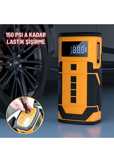 Taşınabilir Araç Akü Takviye Cihazı Jump Starter & 150 Psı Dijital Ekranlı Akıllı Hava Kompresörü 1 Adet