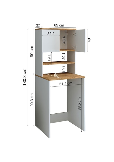 Roomart Cd9 Çamaşır Makinesi Dolabı 3 Raflı 2 Kapaklı Banyo Dolab Atlantik Çam - Beyaz