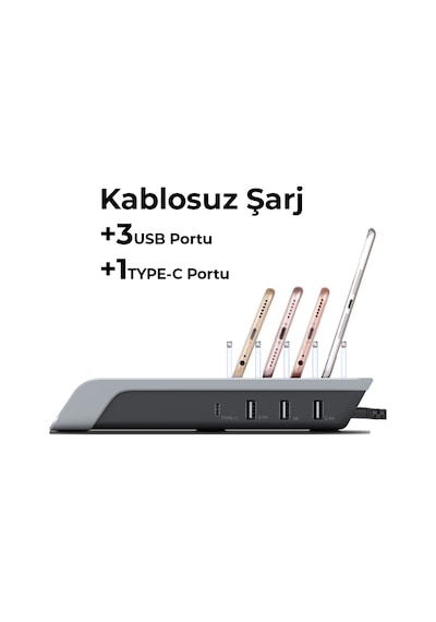 Ally Multiport 10W Wireless Kablosuz Şarj Cihazı Organizer Stand (121664883)-Siyah