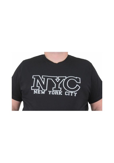 Starbattal Erkek Büyük Beden Sıfır Yaka Tişört Nyc 24133 Sıyah-Sıyah Siyah