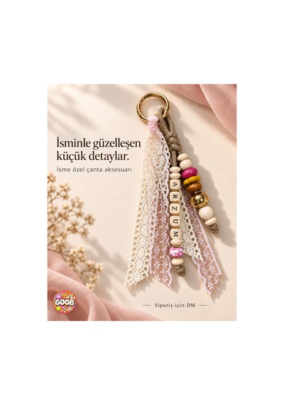 Genel Markalar Kişiye Özel Çanta Aksesuarı/isimlik Ahşap/charm Krem Krem