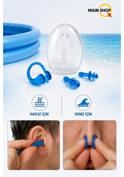 Mainshop Intex Havuz Ve Deniz Için Kulak Tıkacı Ve Burun Klipsi Seti Saklama Kutulu M-55609