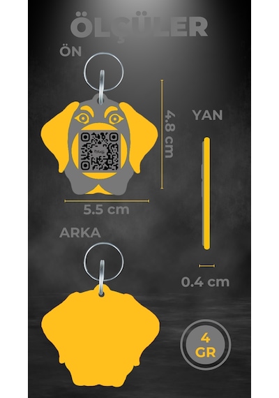 Petjoo 26.Hertz Sarı-Gri Qr'lı Köpek Künyesi