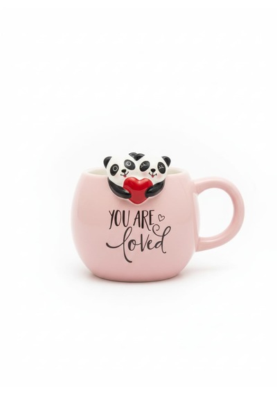 Panda Figürlü Kupa Bardak Sevimli Tasarım Seramik Mug Hediye Kupa Pembe