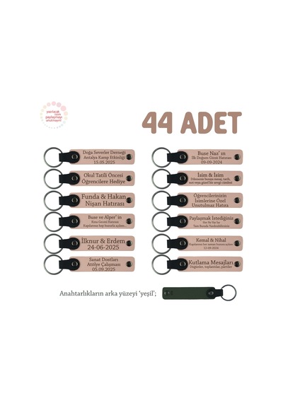 Yavru Ağzı & Yeşil, Doğum Günü Misafirlerine Kişiselleştirilmiş Anahtarlık 44 Lü Set, Özel Hediyelik Çok Renkli