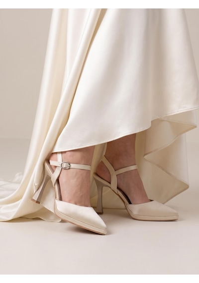 Nesilshoes Nesil Shoes Uraz 775 Ten Saten Arkası Açık Topuklu Kadın Ayakkabı