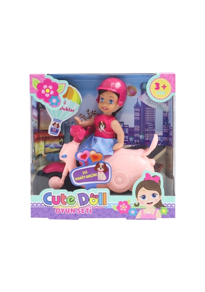 Sevimli Bebek Motorsikletli Koyu Pembe Kasklı