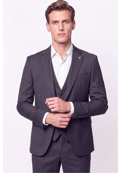 Efor Slim Fit Çift Yırtmaç %97 Yünlü Doku Desenli Esnek Antrasit Yelekli Takım Elbise Tk 927 Efor Slim Fit Çift Yırtmaç %97 Yünlü Doku Desenli Esnek Antrasit Yelekli Takım Elbise Tk 927