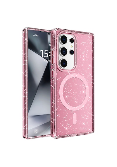 Goocamp Galaxy Uyumlu S25 Ultra Kılıf Magsafe Şarj Özellikli Parlayan Simli Saydam Renkli A Pembe