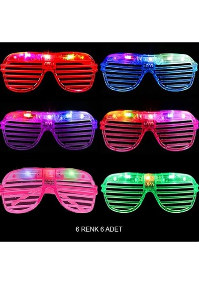 Hubrendy Cer Işıklı Panjur Şeritli Led Parti Gözlüğü 6 Renk 6 Lı Set