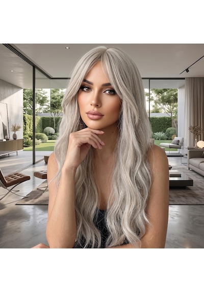 Dalgalı Perçemli Uzun Fiber Sentetik Peruk / Küllü Platin Sarı - Temz-896614 Renkli