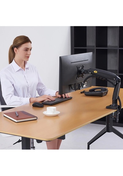 Nb F80 17-27 İnç Gazlı Amortisörlü Monitör Kolu Hareketli Masa Montaj Aparatı Siyah