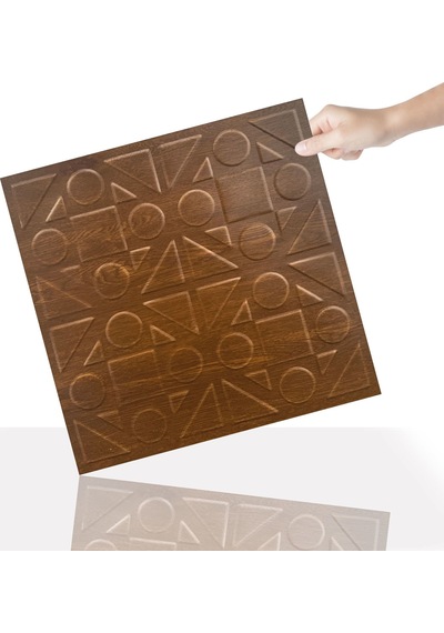3 Boyutlu Duvar Paneli Kabartmalı Kareli Yuvarlak Desen Pvc 41x41 Cm/ 6 Adet /1 M² Altın Meşe