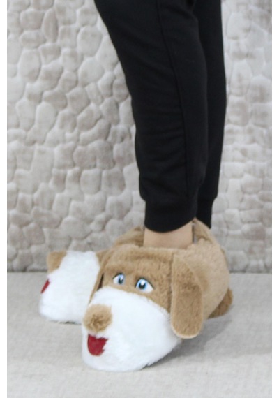 Fort Sevimli Köpek Figürlü Peluş Panduf Hayvanlı Yumuşak Kadın Panduf Kahve Kahverengi Fort Sevimli Köpek Figürlü Peluş Panduf Hayvanlı Yumuşak Kadın Panduf Kahve Kahverengi