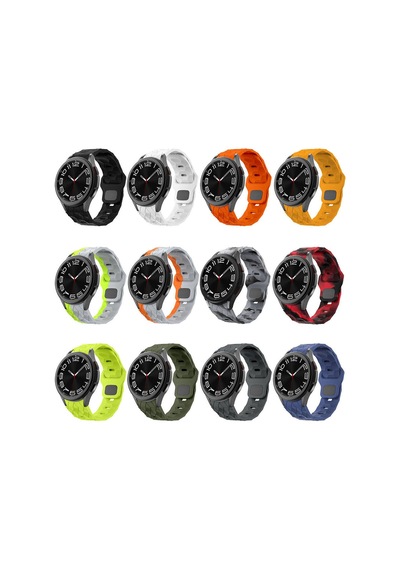 Galaxy Uyumlu Watch 6 44mm Mkst Krd-116 20mm Futbol Desenli Spor Tasarımlı Silikon Kordon-turuncu
