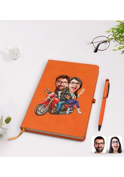 Kişiye Özel Sevgililer Karikatürlü Turuncu Termo Deri Defter Kale N11.2253