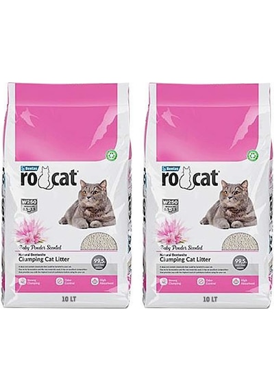 Rocat Bebek Pudrası Kokulu Topaklaşan İnce Bentonit Kedi Kumu 2 x 10 L