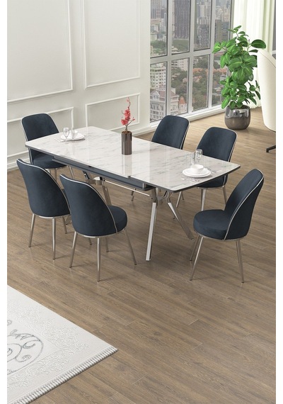 Canisa Poy Serisi 89x150 Açılabilir Lak Panel Beyaz Mermer Desen Masa Takımı 6 Antrasit Sandalye Beyaz Mermer Desen Masa Sandalyeler Antrasit Canisa Poy Serisi 89x150 Açılabilir Lak Panel Beyaz Mermer Desen Masa Takımı 6 Antrasit Sandalye Beyaz Mermer Desen Masa Sandalyeler Antrasit