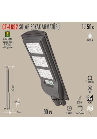 CATA 60W CT-4692 SOLAR SOKAK ARMATÜR