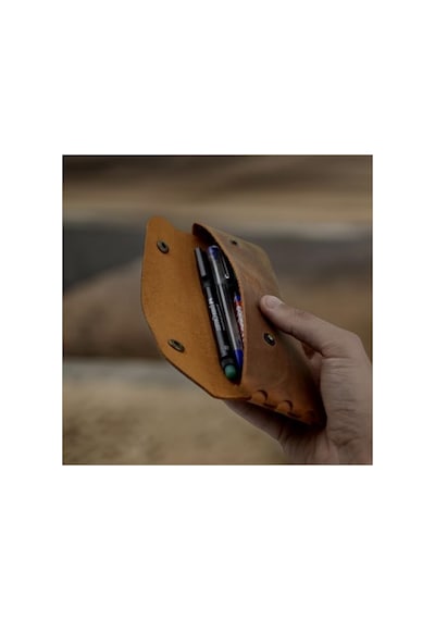El Yapımı Hakiki Deri Kalemlik - Vintage Tasarım, Camel Renk 165-Koyu Yeşil