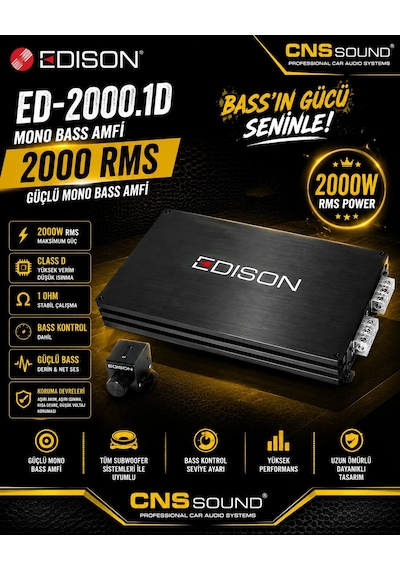 Edison Ed-2000.1d Mono Bass Amfi 2000 Rms Class D Bass Kontrol Dahil