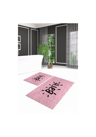 Buççin Online Mağaza Dijital Baskılı Kaymaz Yıkanabilir Bath İkili Banyo Takımı Klozet Takımı Polyester Pembe Çok Renkli