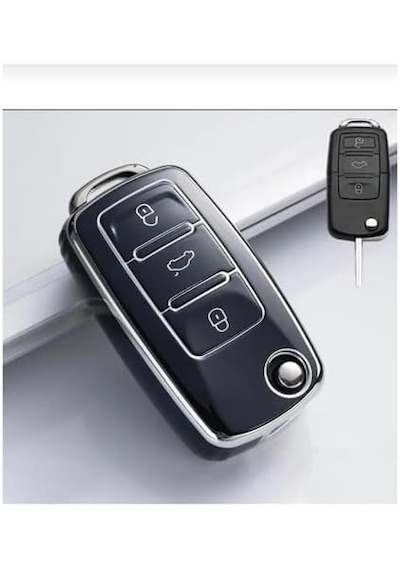 Autohan Keys Volkswagen Anahtar Kılıfı, Tiguan Jetta Golf Scirocco Polo Caddy Transporter Modelleri İçin, Siyah Gümüş, Nano Koruma