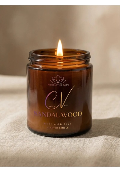 Sandal Ağacı Kokulu Mum- Aromaterapi Mum 100cc- %100 Doğal Soya Wax Mum Amber