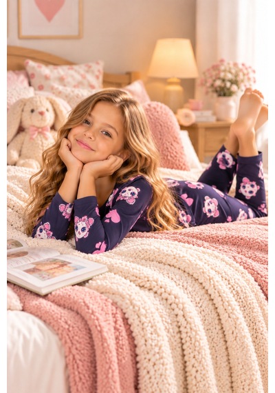 Free Beka Desenli Bisiklet Yaka Süet Kumaş Kız Çocuk Uzun Kollu Pijama Takımı Siyah Free Beka Desenli Bisiklet Yaka Süet Kumaş Kız Çocuk Uzun Kollu Pijama Takımı Siyah