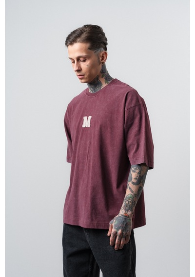 Respire Erkek Mercy Nakışlı Yıkamalı Oversize T-shirt Bordo