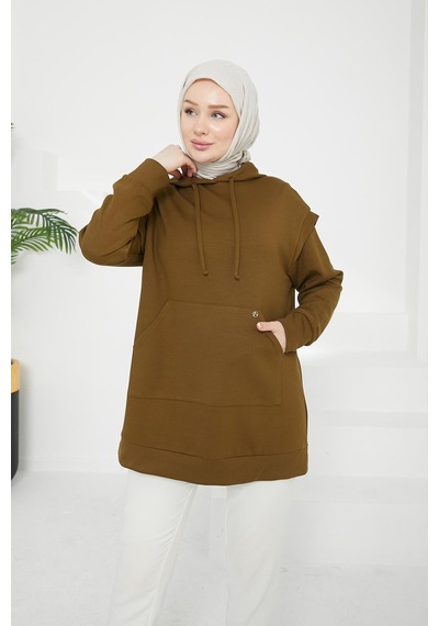 Armine Trend Kapüşonlu Önden Cepli Tunik-yağ Yeşili 24kt476 Yağ Yeşili