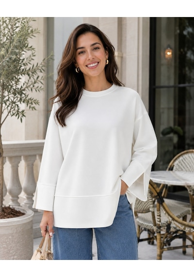 Unika Boutique Kadın Oversize Yırtmaçlı Uzun Kollu Salaş Bluz Beyaz