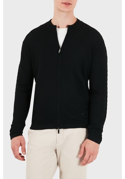 Emporio Armani Logolu % 100 Yün Regular Fit Bisiklet Yaka Hırka Erkek Hırka Em006315 Af27831 Fc039 Siyah